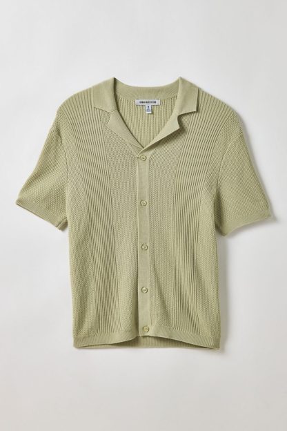 UO Catamaran Camp Collar Short Sleeve Sweater - Aqua Grey