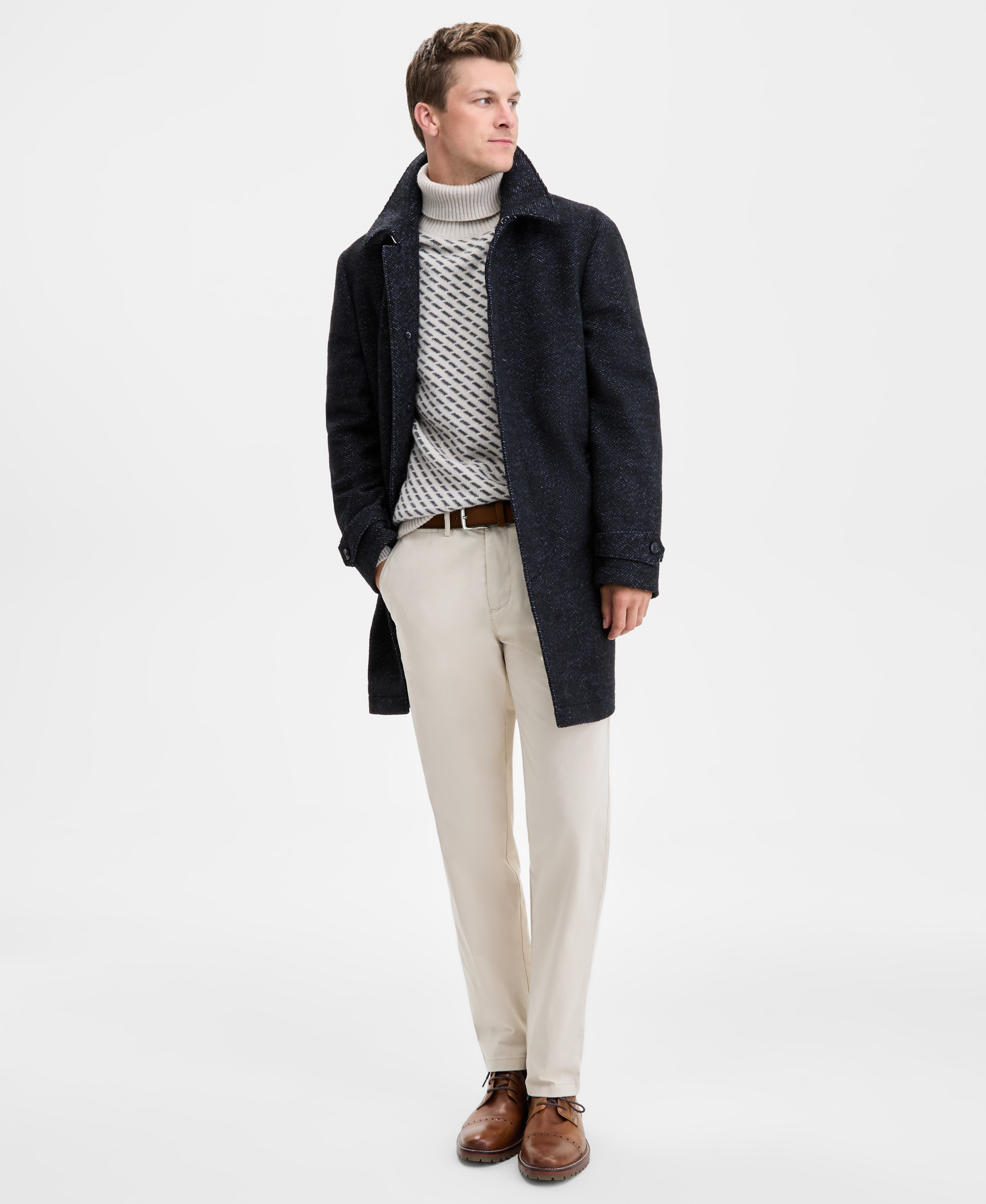 Tommy Hilfiger Men Modern Fit Car Coat - Navy Herringbone