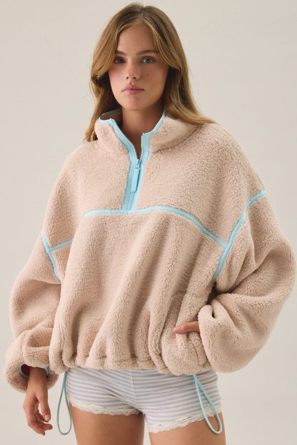 Out From Under Pretty Plush Fleece Quarter Zip Pullover - Neutral Multi