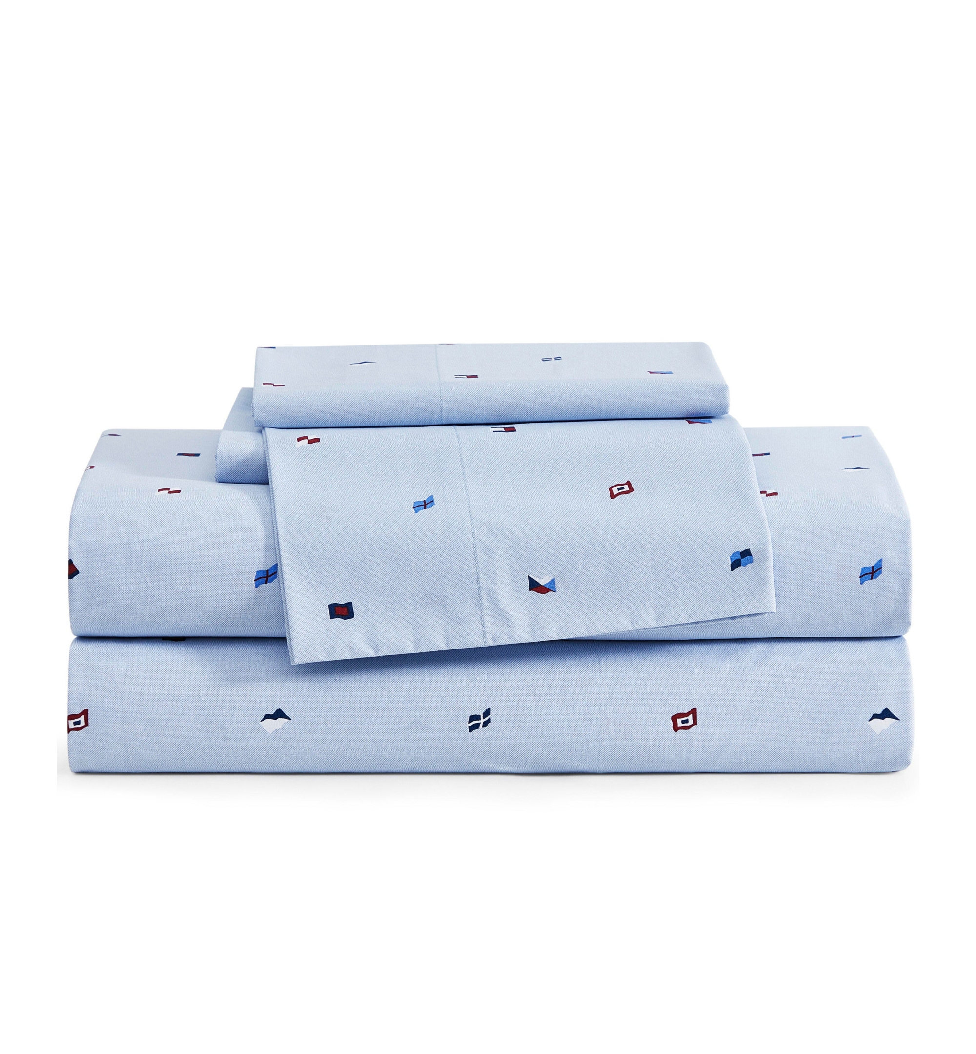 Tommy Hilfiger Printed 200-Thread Count Cotton Percale Sheet Set - Nautical Flag Blue