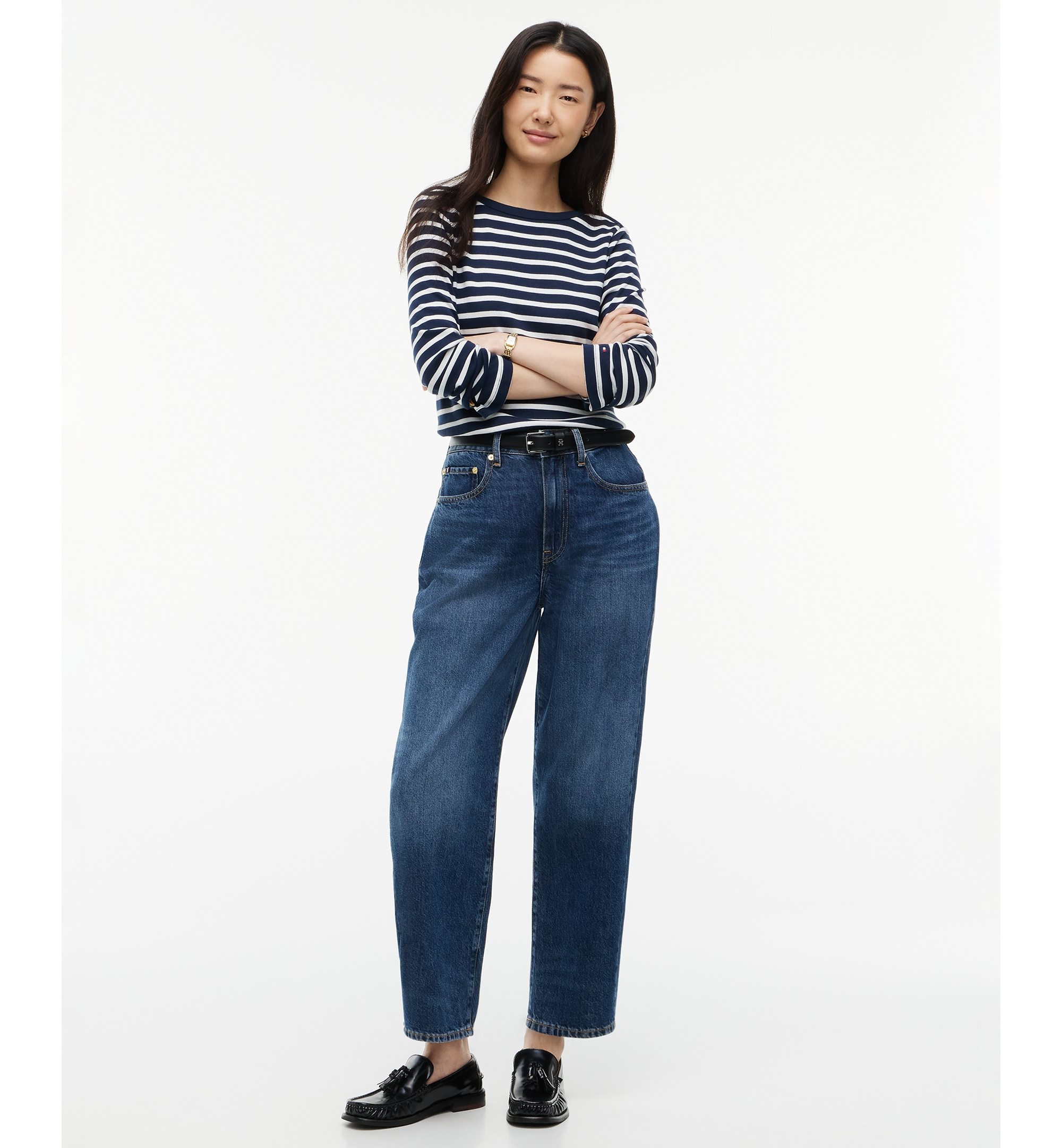 Tommy Hilfiger Women's Quinn Mid-Rise Barrel-Leg Dark-Rinse Jeans - Vin