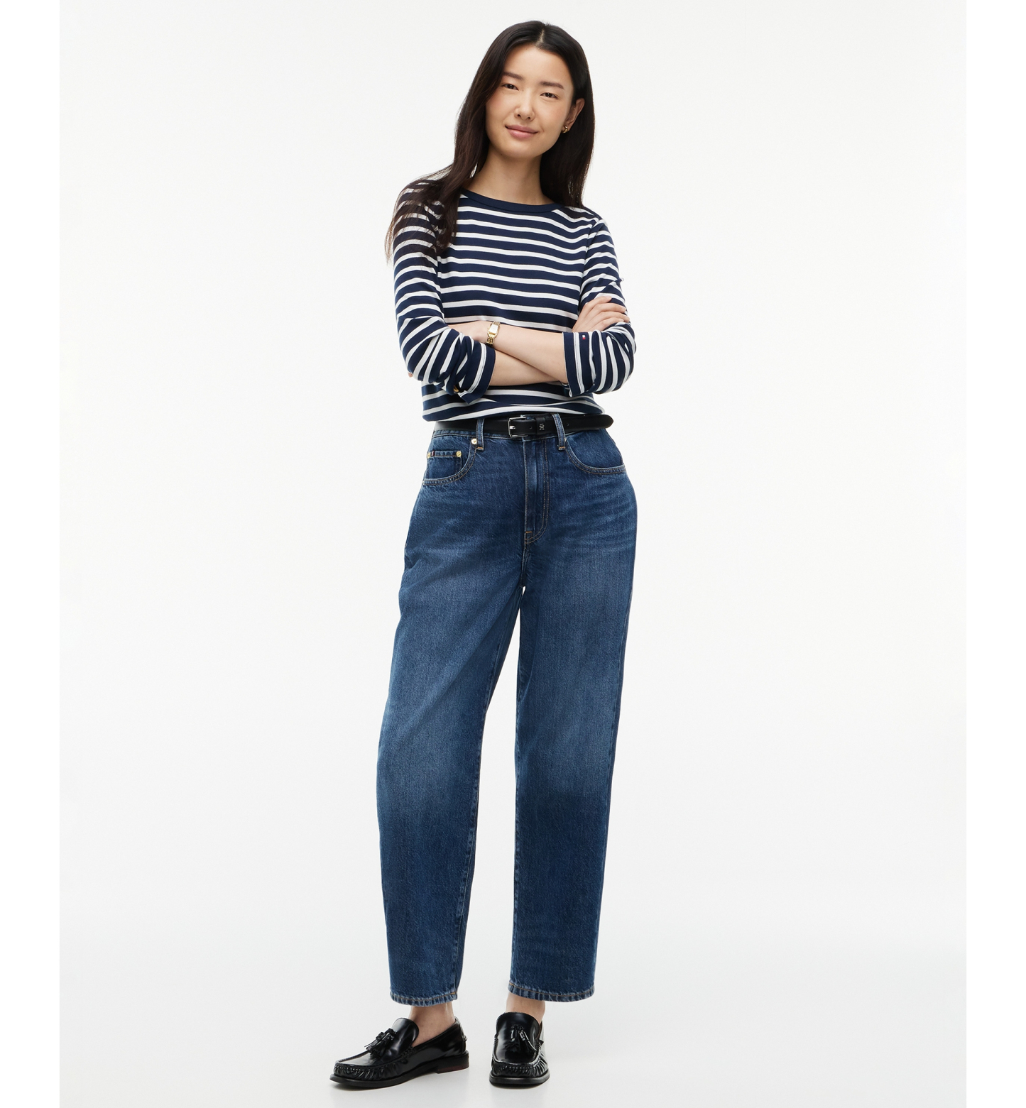Tommy Hilfiger Women's Quinn Mid-Rise Barrel-Leg Dark-Rinse Jeans - Vin