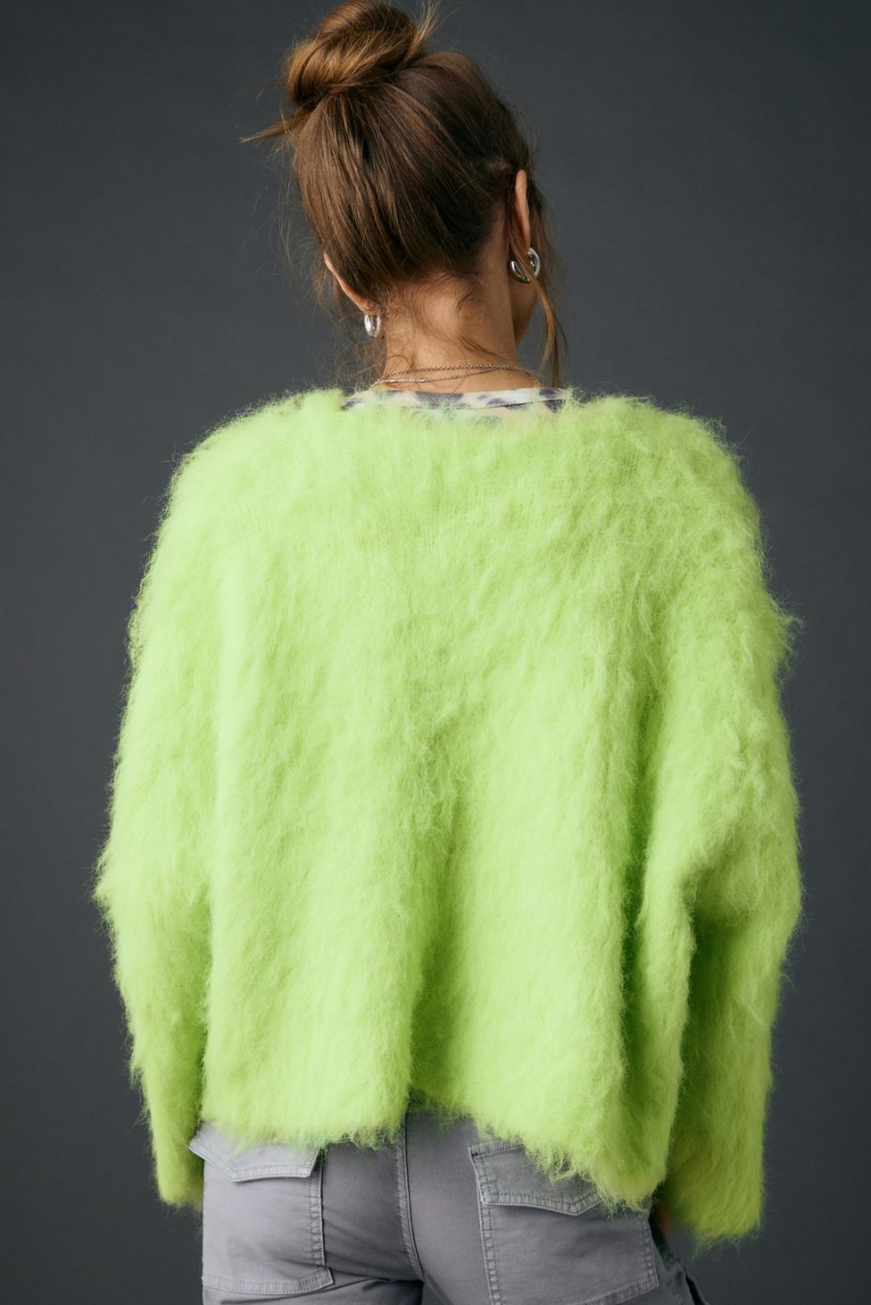 BDG Bailey Brushed Knit Oversized Pullover Sweater - Lime White