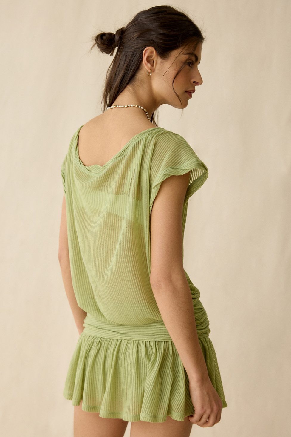 Out From Under Aruba Sheer Mesh Off-Shoulder Romper - Olive