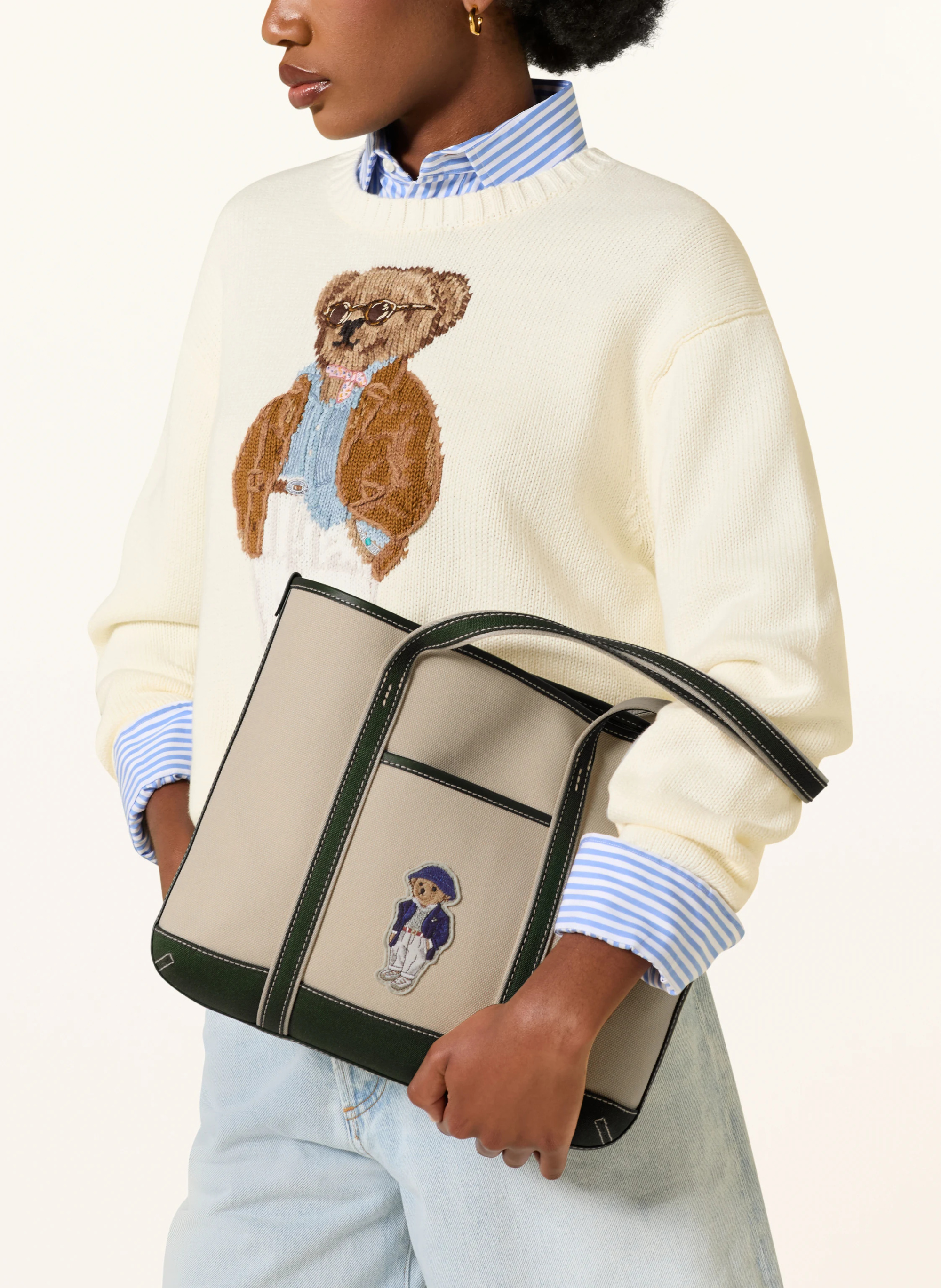 POLO RALPH LAUREN Shopper – CREME / DUNKELGRÜN