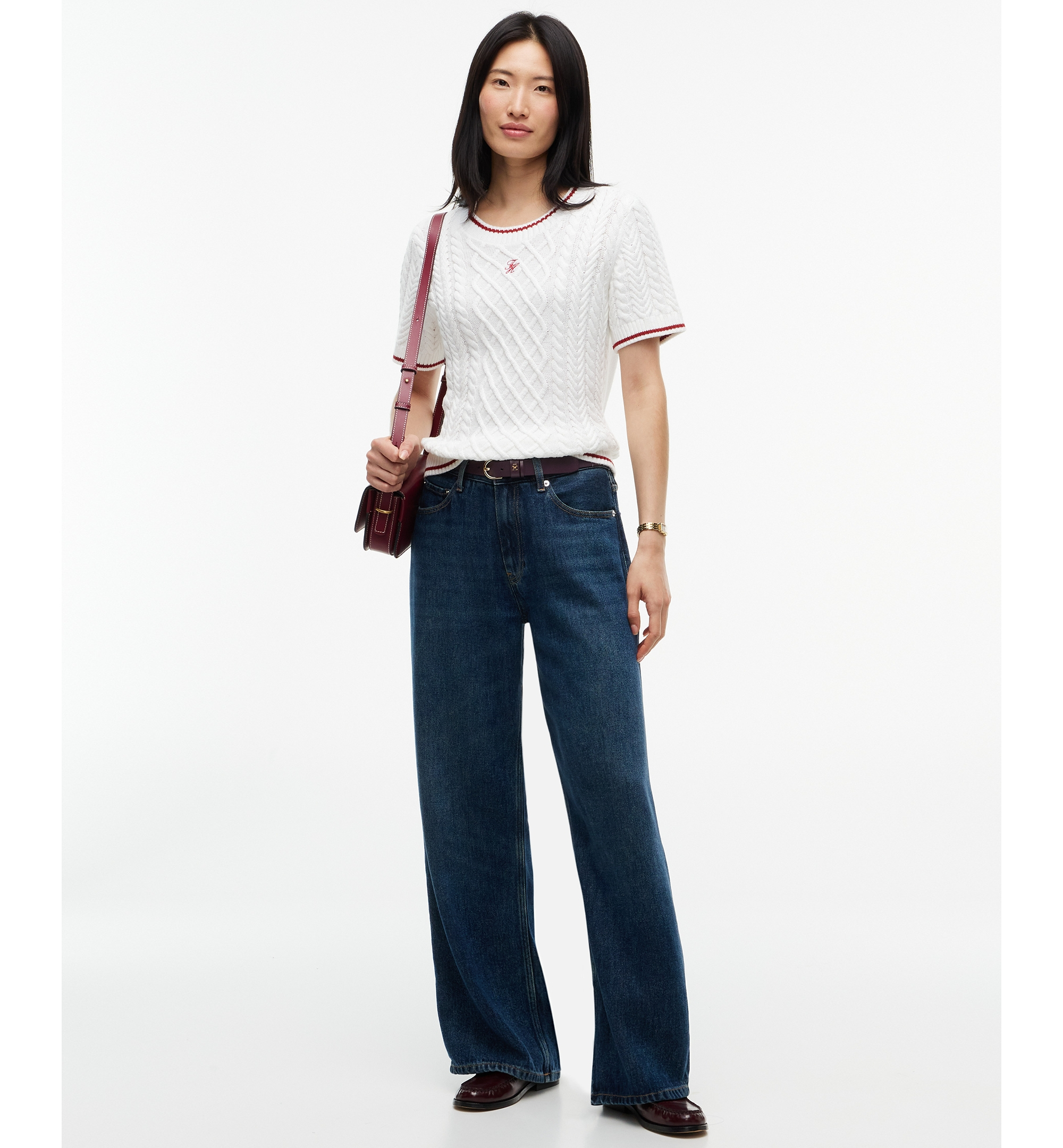Tommy Hilfiger Women's Heritage Cable-Knit Short-Sleeve Sweater - Ecru