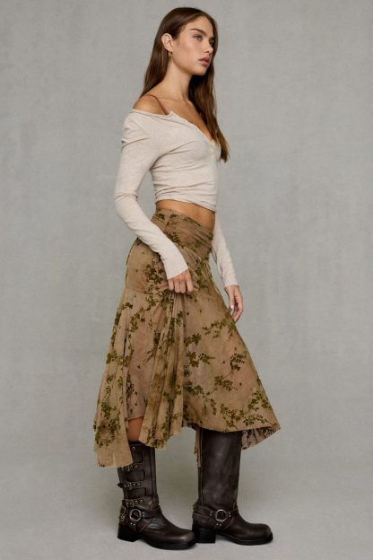 Kimchi Blue Jessica Asymmetric Low-Rise Midi Skirt - Green