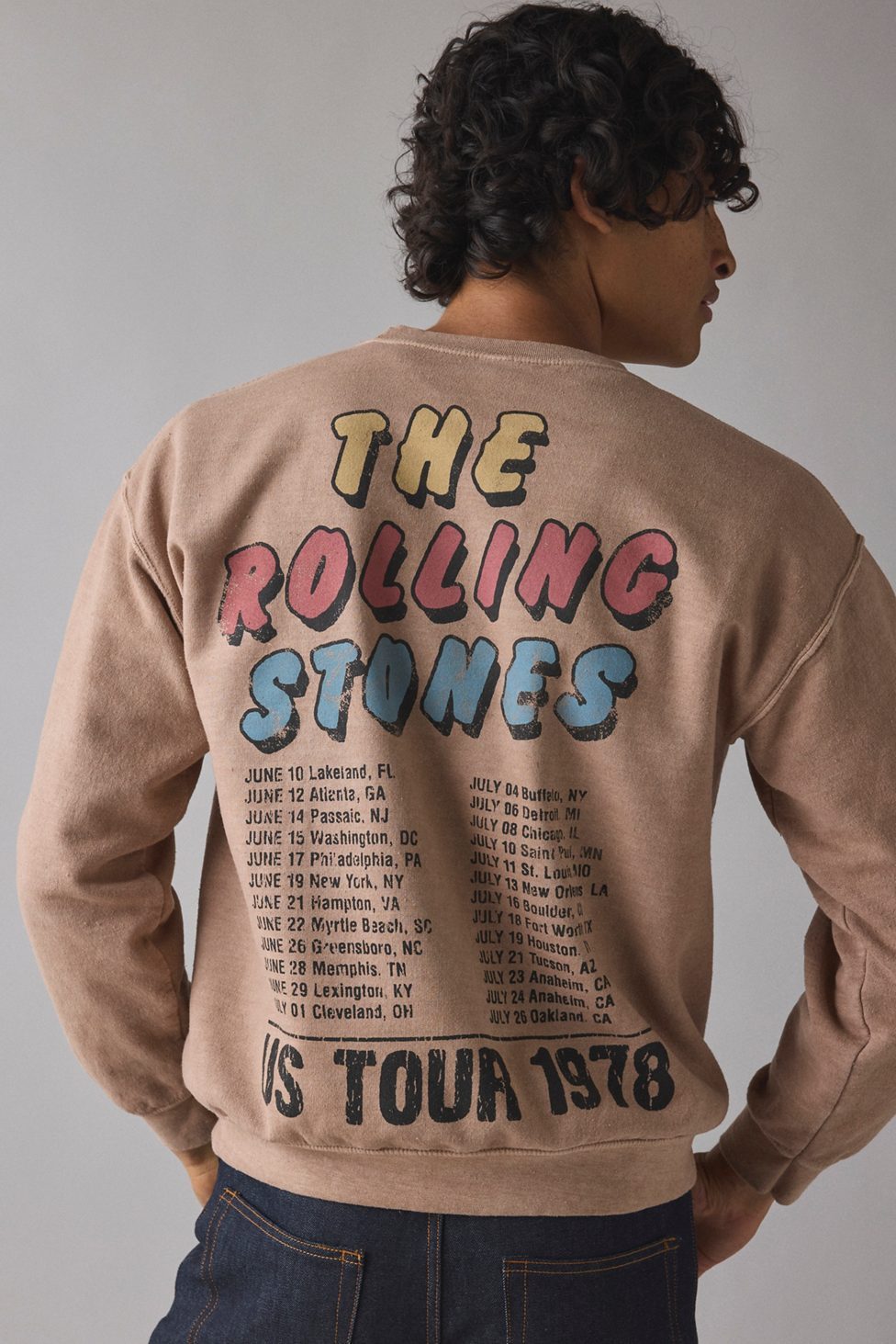 Rolling Stones Houston 1978 Graphic Crew Neck Sweatshirt - Taupe