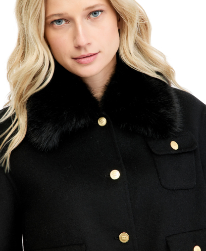 Tommy Hilfiger Women's Wool-Blend Cropped Jacket with Faux Fur - Black