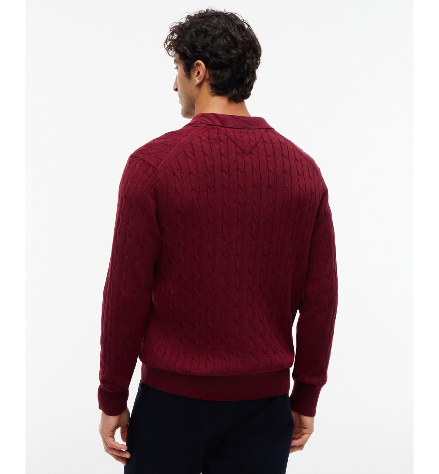 Tommy Hilfiger Men's Classic Cotton Cable-Knit Regular-Fit Sweater Polo - Burgundy