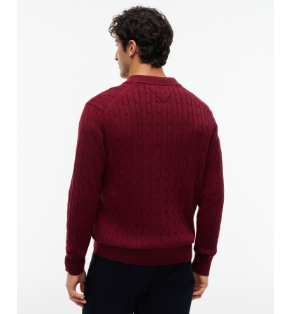 Tommy Hilfiger Men's Classic Cotton Cable-Knit Regular-Fit Sweater Polo - Burgundy