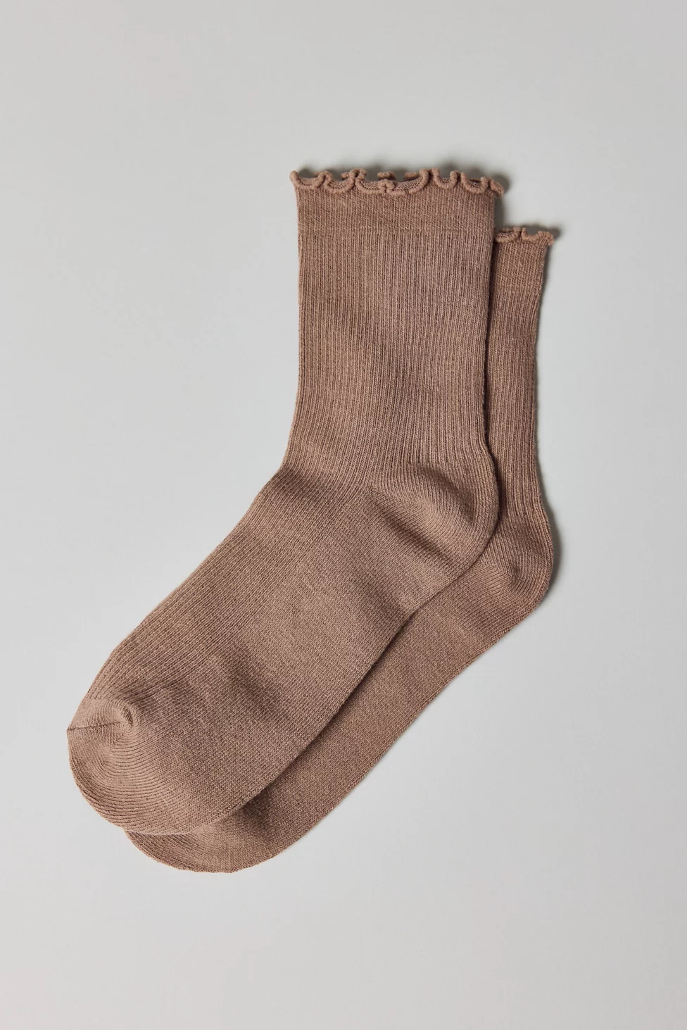 Lettuce-Edge Ribbed Socks - Mocha Mousse