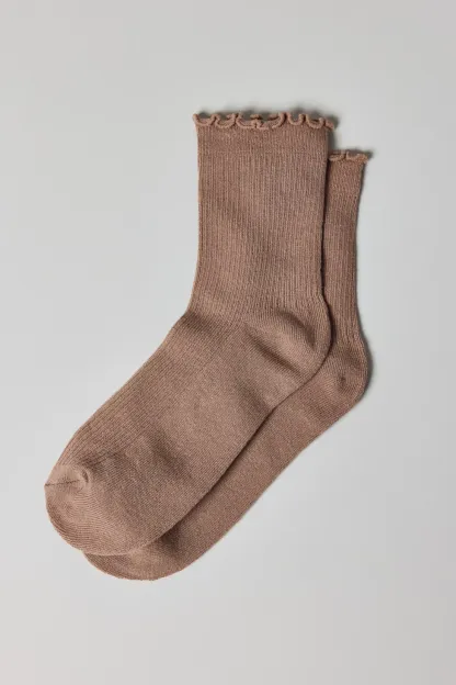 Lettuce-Edge Ribbed Socks - Mocha Mousse