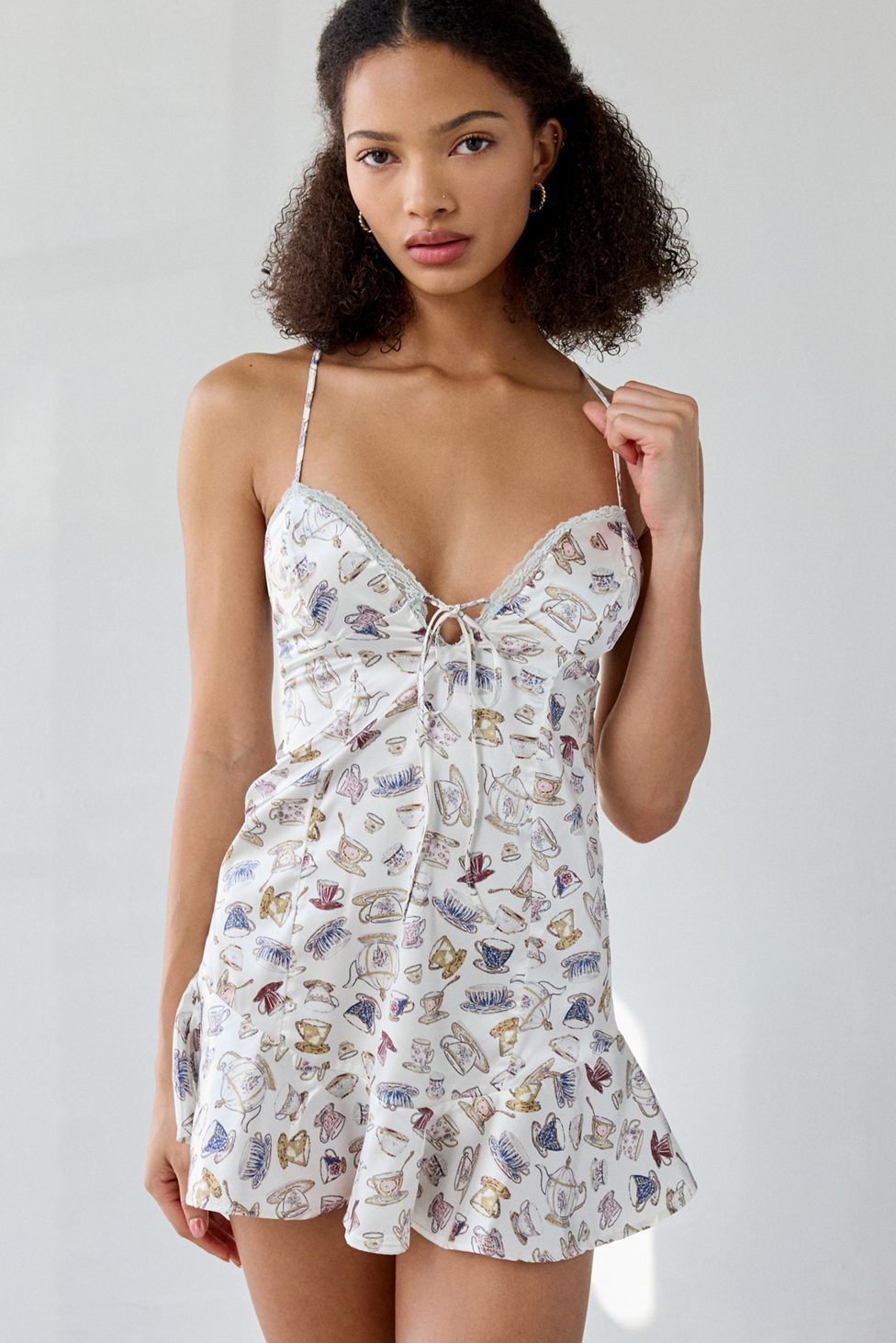 Out From Under Beauty Sleep Lace-Up Tie Satin Slip - Cream