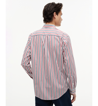 Tommy Hilfiger Regular-Fit Men's Flex Poplin Stripe Shirt - Medium Red / Multistripe
