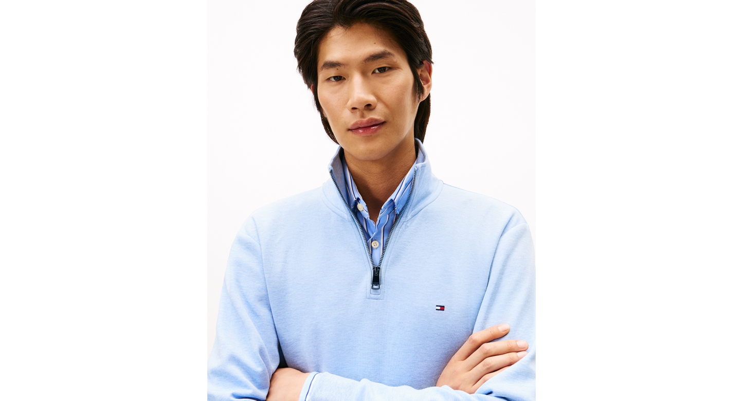 Tommy Hilfiger Men's Essential Intechno Knit Regular-Fit Quarter-Zip Sweatshirt - Vessel Blue Heather