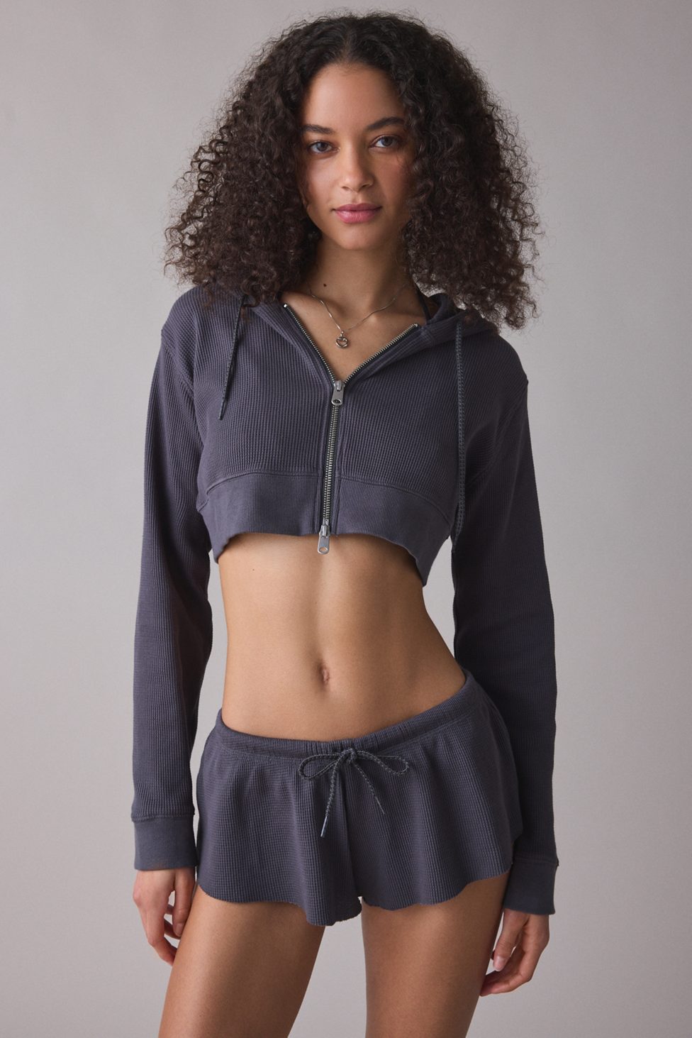 Out From Under So Fetch Waffle Knit Micro Shorts - Charcoal