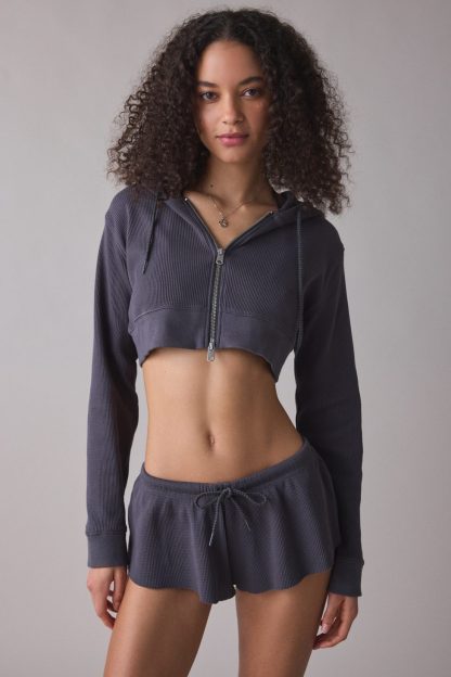 Out From Under So Fetch Waffle Knit Micro Shorts - Charcoal