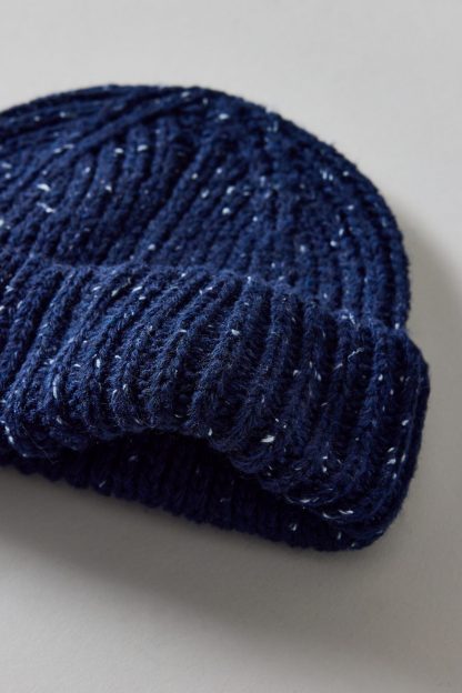 Marled Wool-Blend Short Roll Ribbed Knit Beanie - Navy