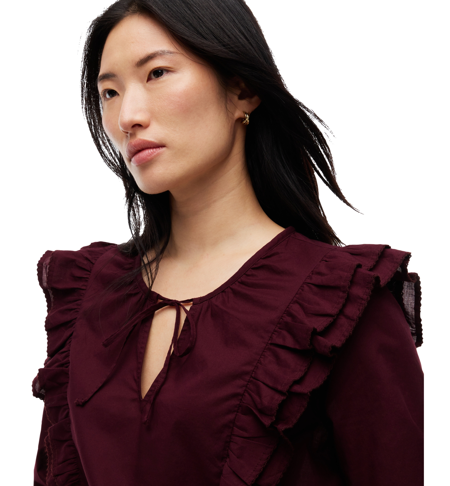 Tommy Hilfiger Women's Frill Detail Long-Sleeve Tie-Neck Top - Deep Burgundy