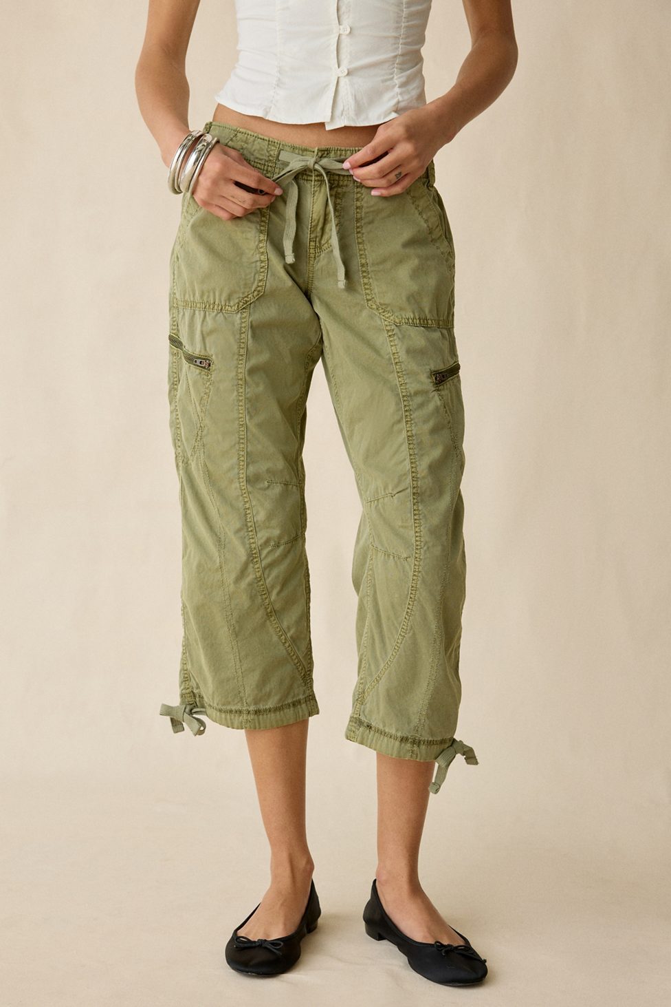BDG Sidekick Crop Cotton Utility Pants - Olive