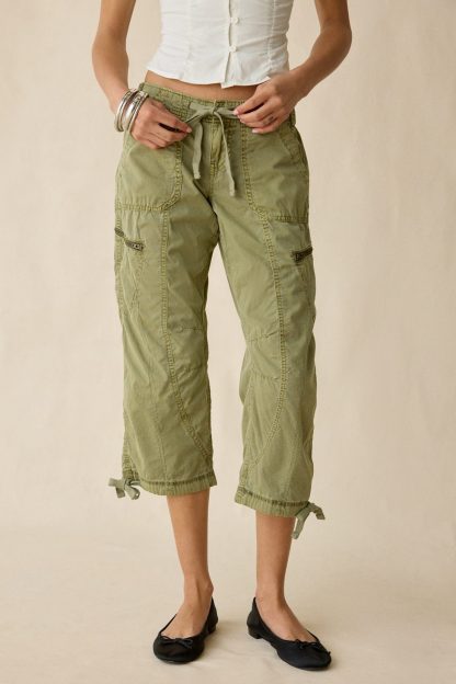 BDG Sidekick Crop Cotton Utility Pants - Olive