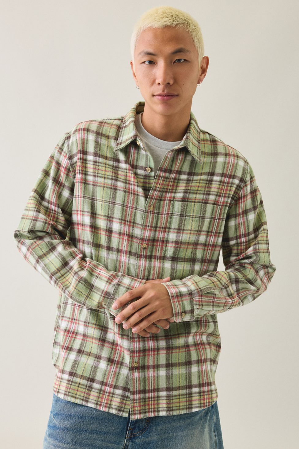BDG Baggy Flannel Long Sleeve Shirt - Green