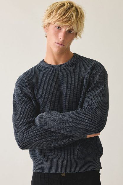 UO Acid Wash Crew Neck Sweater - Black