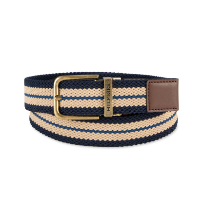 35MM Tommy Hilfiger Men's Two-In-One Reversible Striped Stretch Cord Belt - Tan/Navy