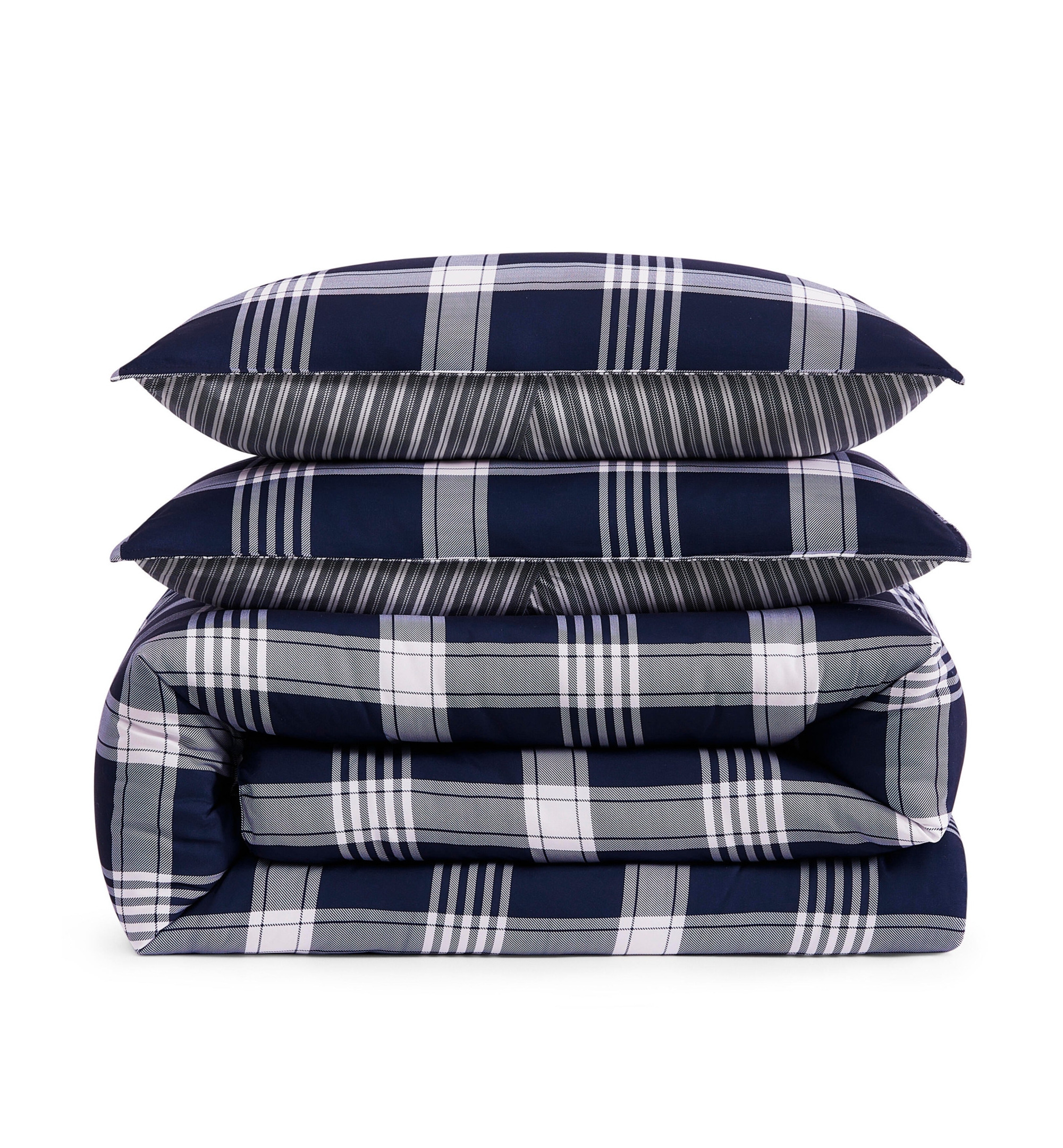 Tommy Hilfiger Huntingdon Plaid Washed Microfiber Comforter Sets - Core Navy