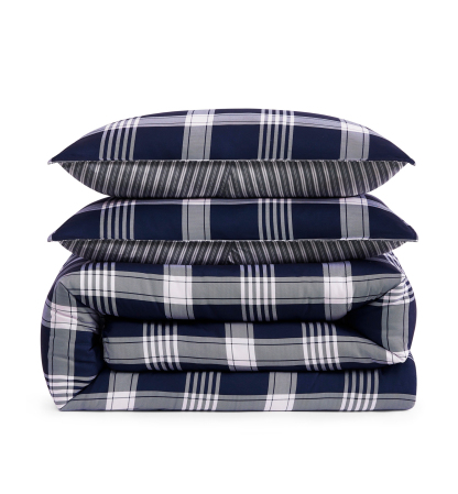 Tommy Hilfiger Huntingdon Plaid Washed Microfiber Comforter Sets - Core Navy