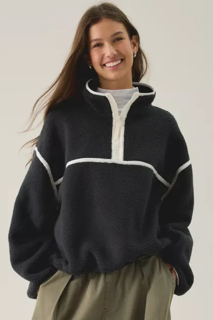 Out From Under Pretty Plush Fleece Quarter Zip Pullover - Charcoal