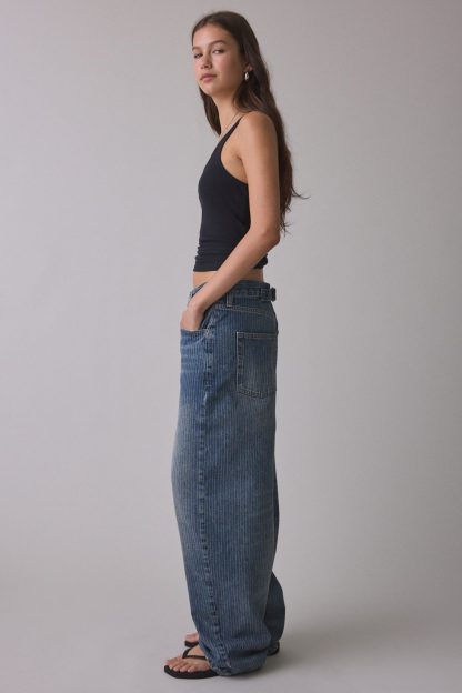 BDG Logan Printed Buckle Baggy Barrel Jeans - Denim Pinstripe