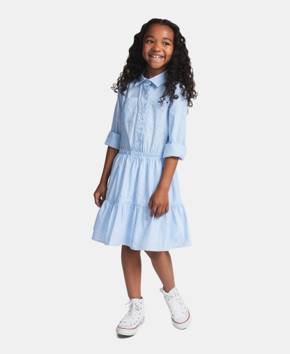 Tommy Hilfiger Girls' 7-16 Striped Long-Sleeve Shirt Dress - White