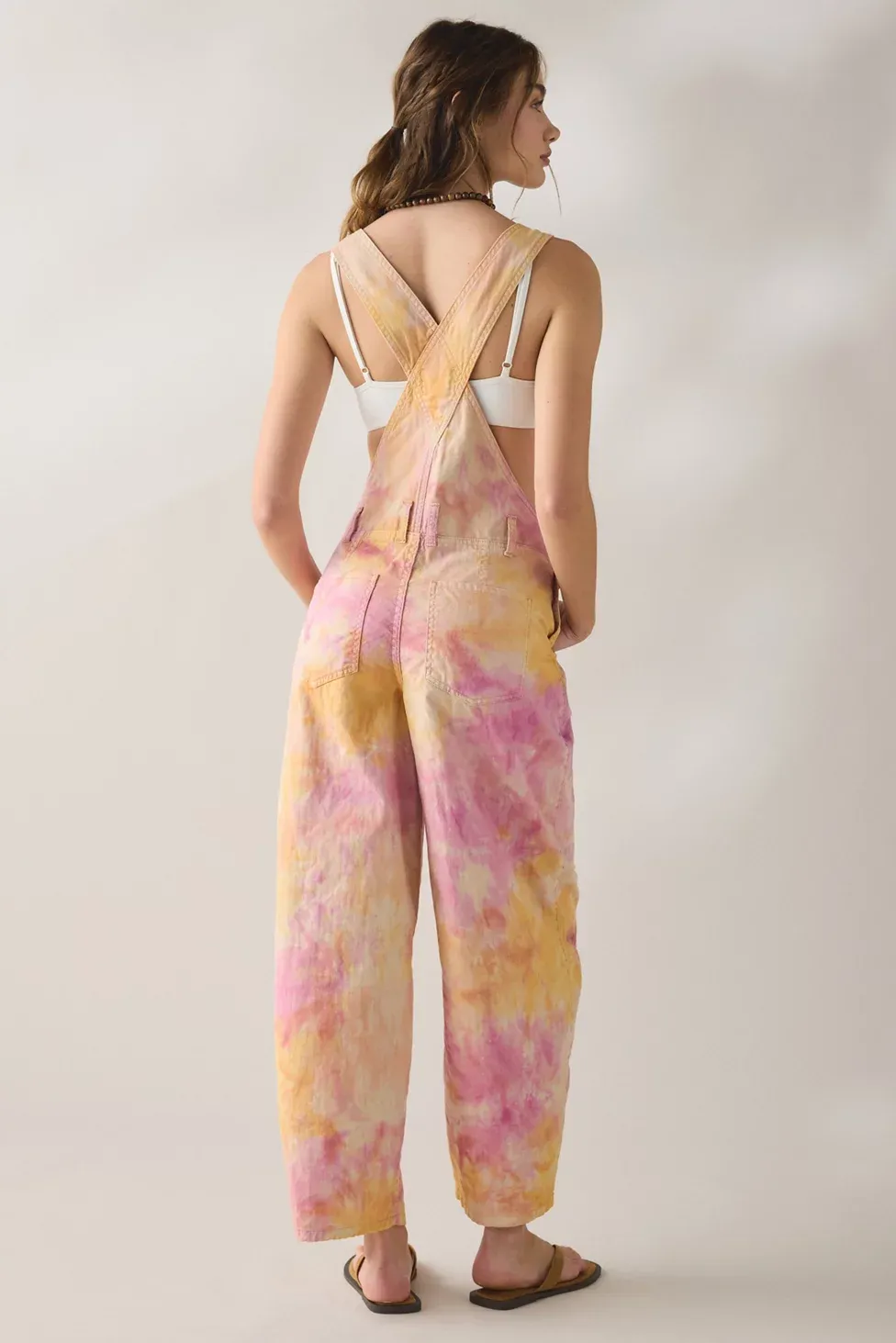 BDG Rih Cotton Canvas Extreme Barrel-Leg Overalls - Pink Combo