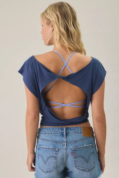 Out From Under Bid Day Open-Back Crop Top - Slate