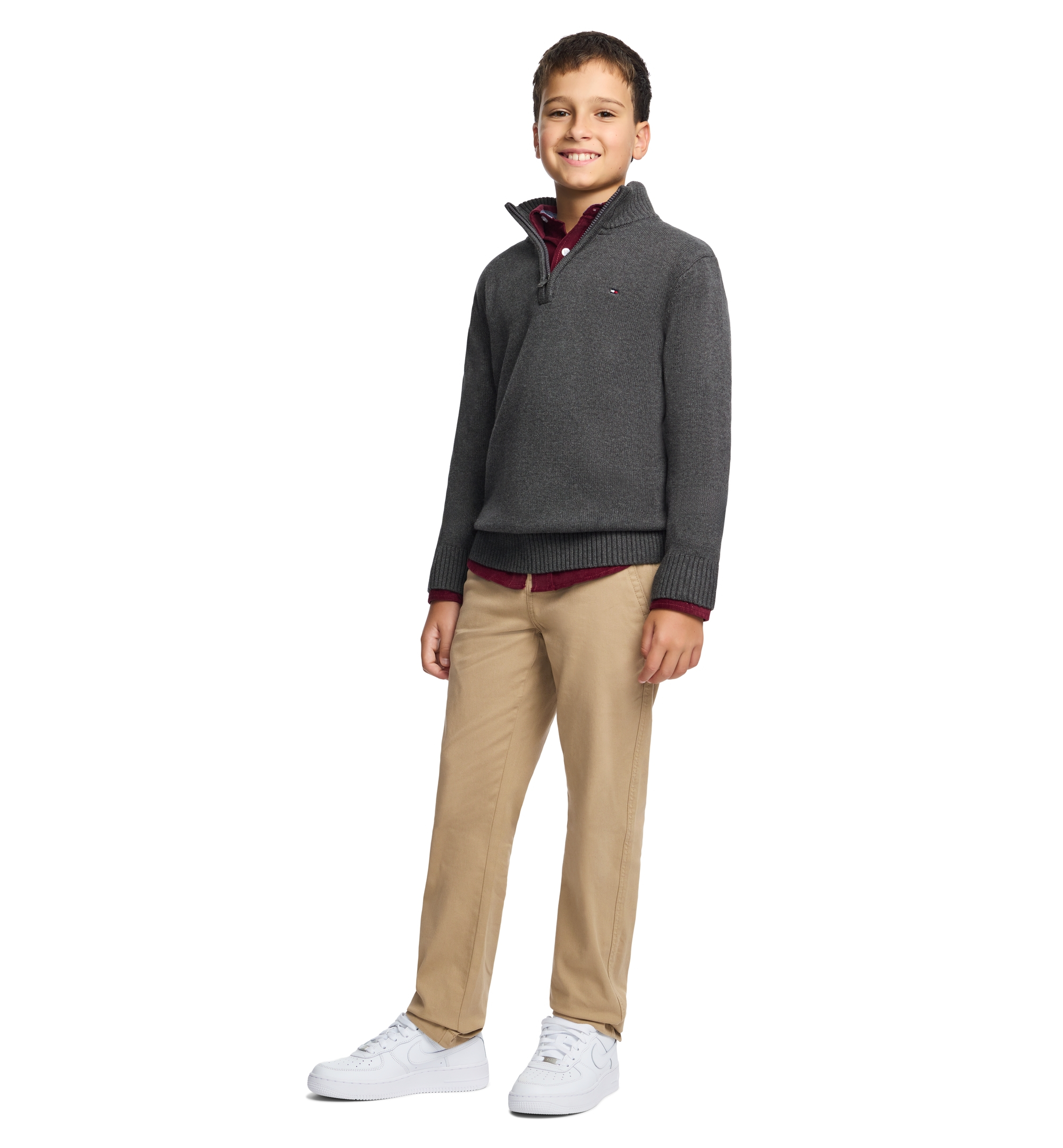 Tommy Hilfiger Boys' 8-20 Zipneck Cotton Quarter-Zip Sweater - Charcoal Heather