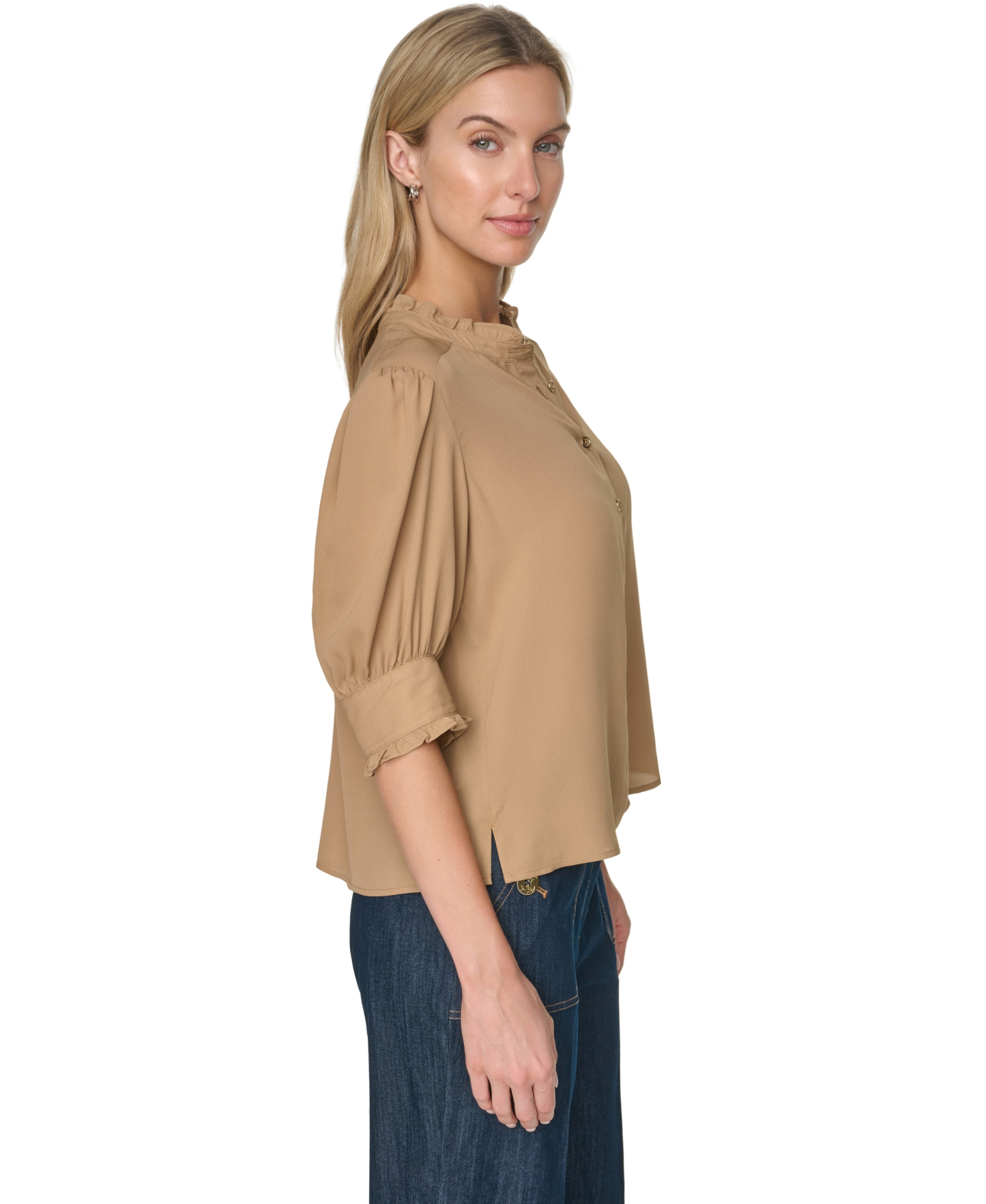 Tommy Hilfiger Women's Puff-Sleeve Ruffle Collared Shirt - Tigers Eye