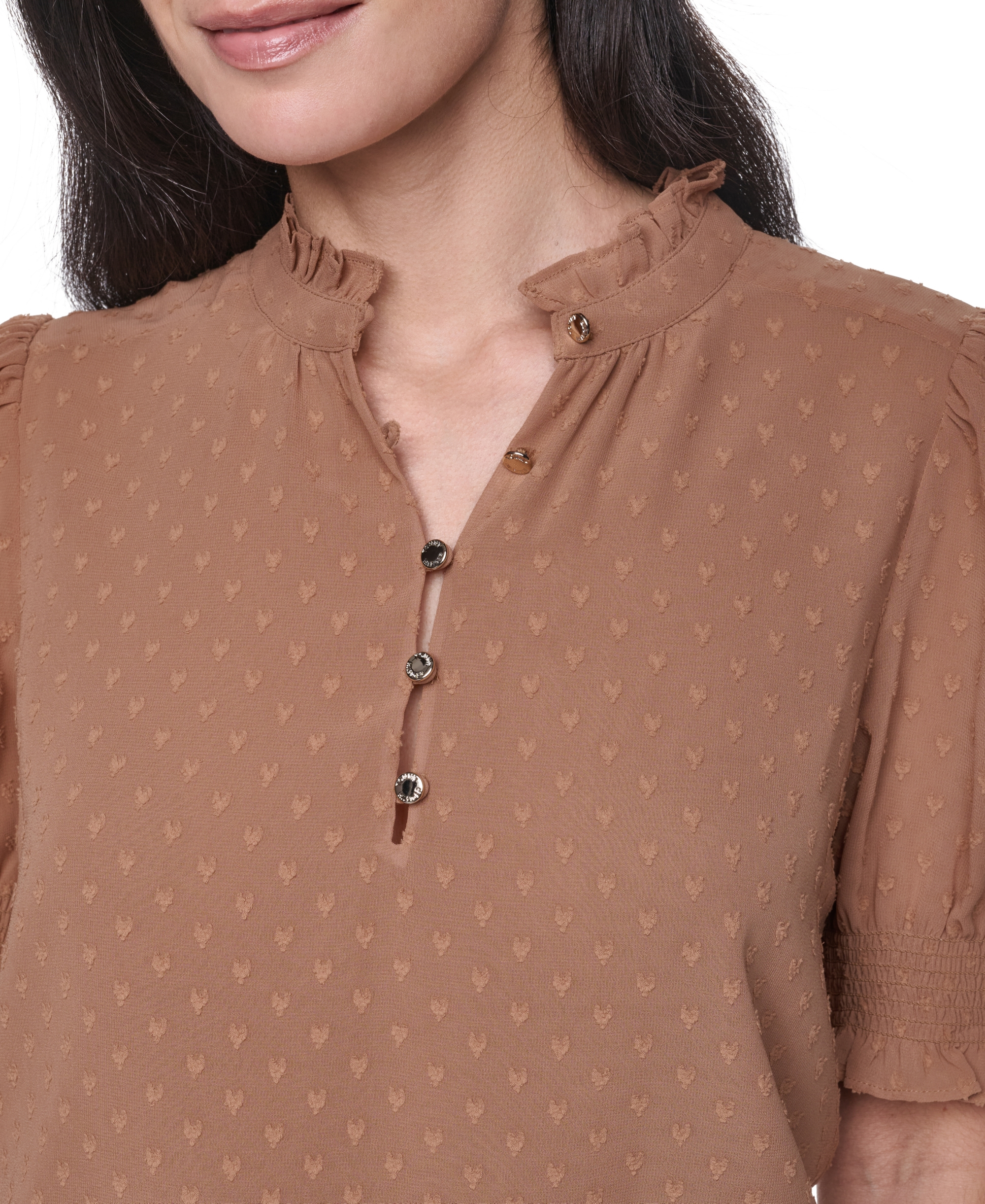 Tommy Hilfiger Women's Clip Dot Mock Neck Popover Top - Tobacco