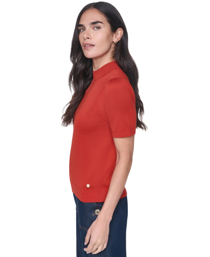 Tommy Hilfiger Women's Short-Sleeve Mock-Neck Puff-Sleeve Sweater - Paprika