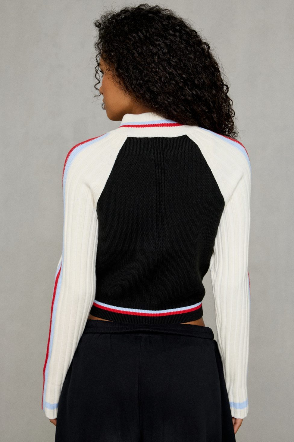 BDG Ruby Ribbed Knit Mockneck Zip-Up Cardigan - Black Multi