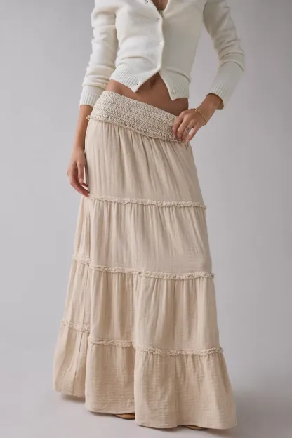 Kimchi Blue On My Mind Smocked Waist Tiered Maxi Skirt - Cream