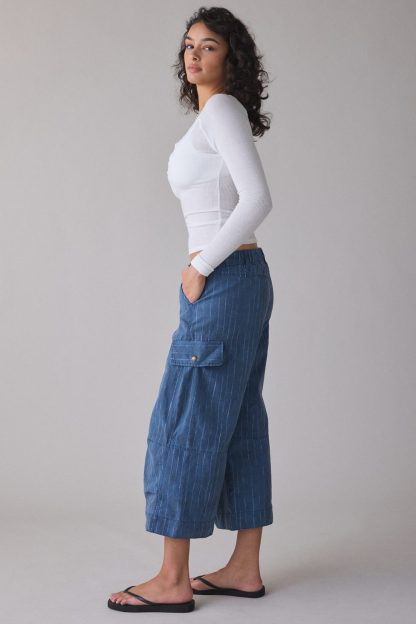 BDG A Cut Above Cropped Wide Leg Pants - Blue Stripe