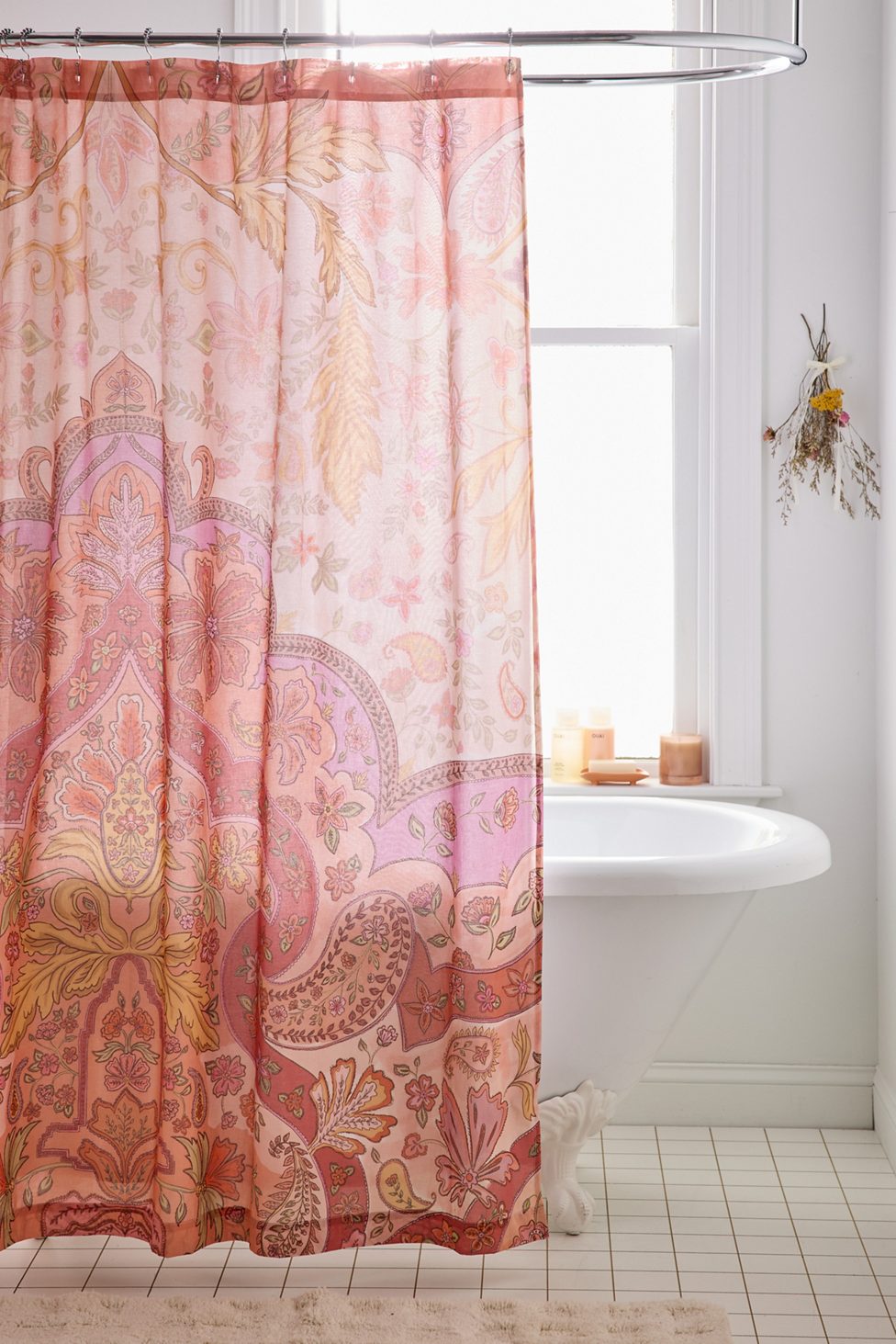 Saffron Floral Patterned Shower Curtain - Red Multi