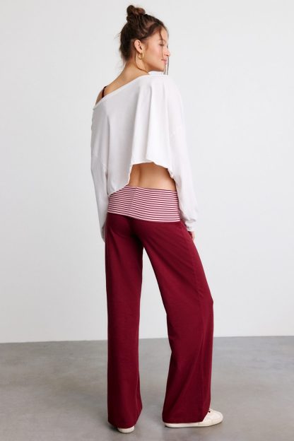Out From Under Bec Foldover Wide Leg Pants - Maroon