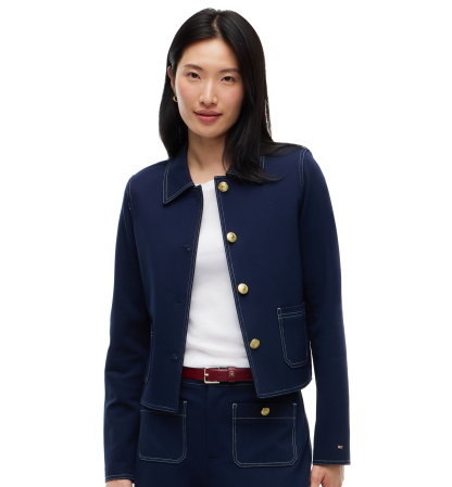 Tommy Hilfiger Women's Ponte-Knit Top Stitch Detail Jacket - Dark Blue