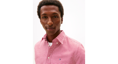 Tommy Hilfiger Men's Heritage Oxford Long-Sleeve Gingham Shirt - Small Medium Red/Check