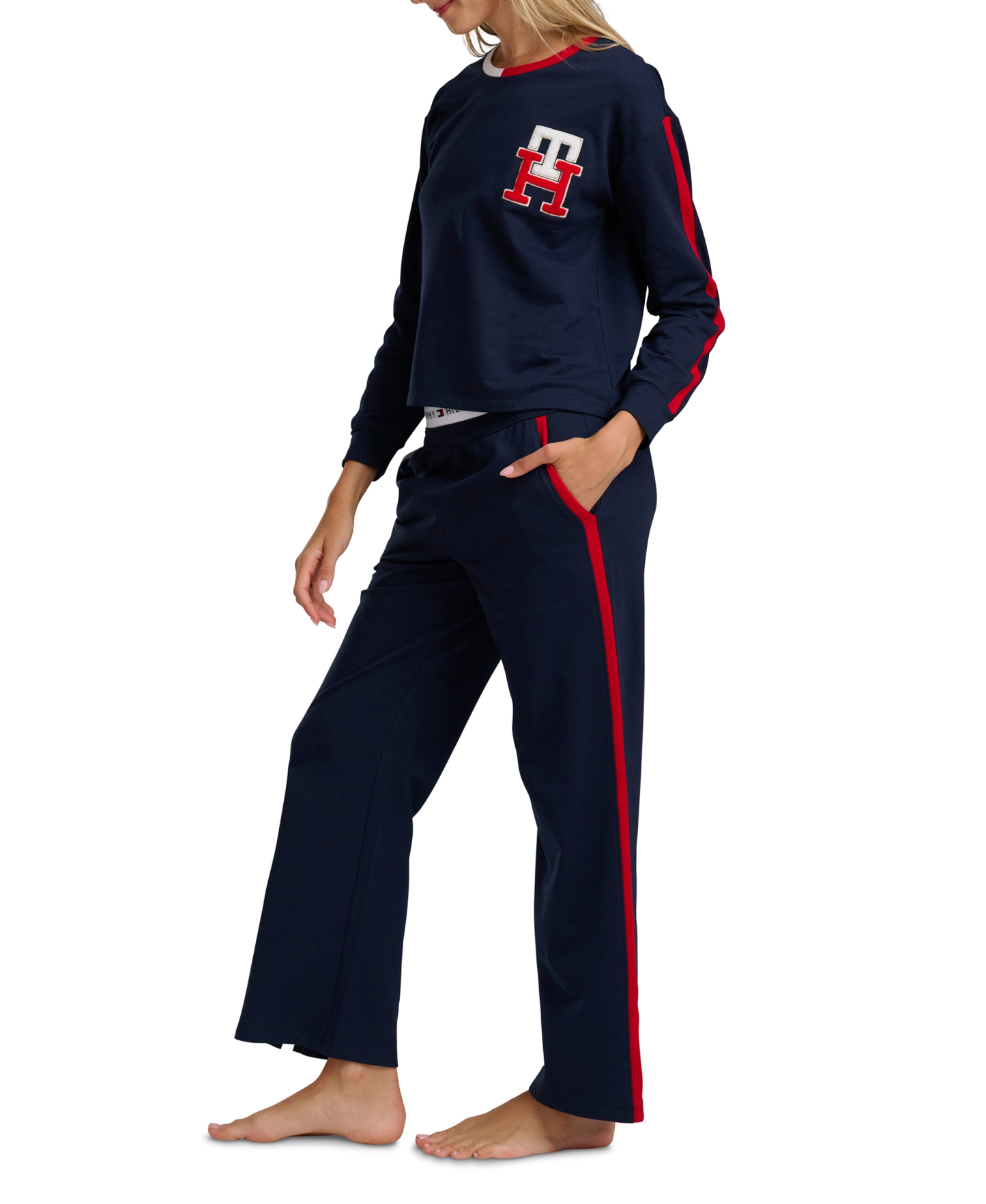 Tommy Hilfiger Women's Long-Sleeve Wide-Leg Pullover and Long Pants, 2-Piece Set - Sky Captain