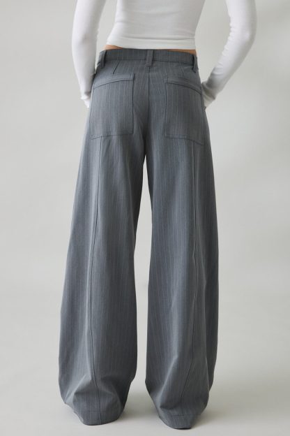 BDG Society Hill Baggy Wide Leg Trousers - Grey Multi