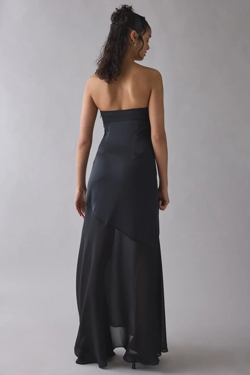 UO Sky High Sheer Illusion Asymmetric Maxi Dress - Black